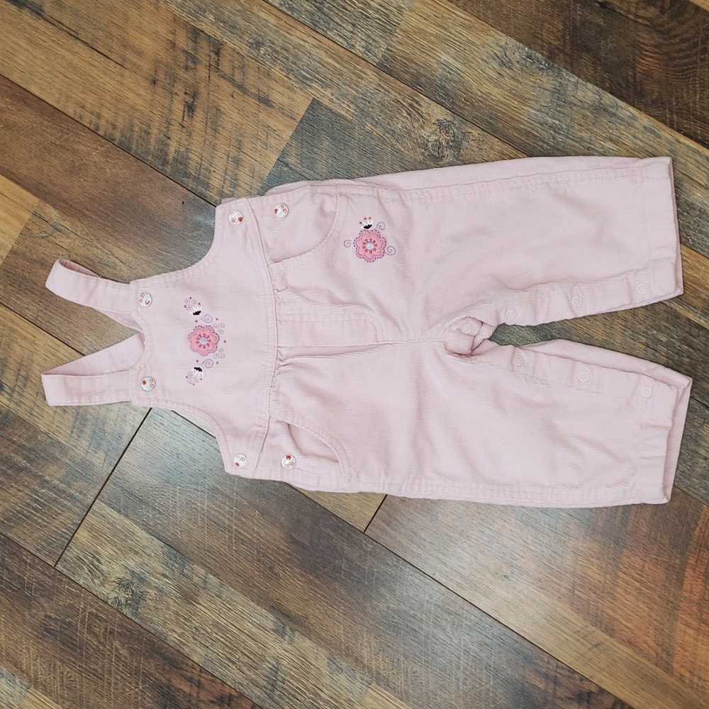 Covington Pink Corduroy Overalls with Floral Embroidery, Size 12 Months